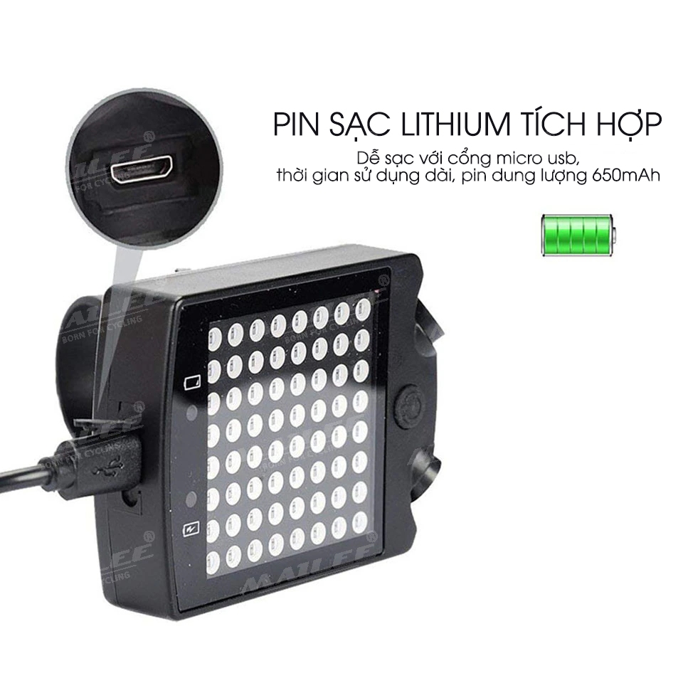 Đèn Đuôi Xe Đạp Led Xi nhan A112 64 bóng led với màn hình đa hiển thị nhiều mẫu dung lượng 650mAh có remote không dây Mai Lee