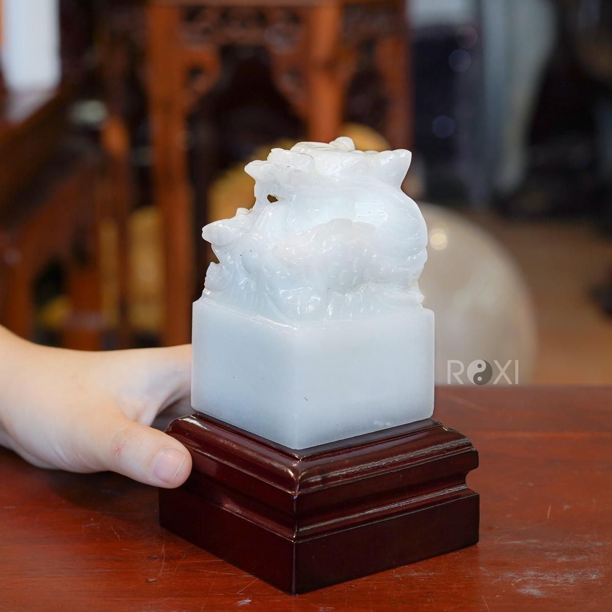 Ấn Rồng bạch ngọc 10cm