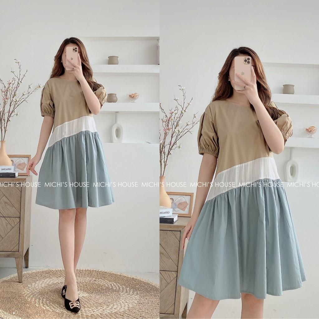 Váy suông phối màu, chất thô mềm, đầm xuông rộng freesize, mã V156 - Michi's House