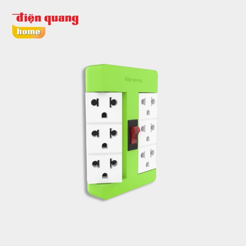 Ổ cắm xoay 90º Điện Quang ĐQ ESK RT 63RW (6 lỗ 3 chấu, màu xanh lá trắng)