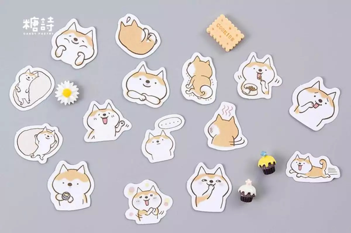 Hộp 45 Miếng Nhãn Dán Sticker Trang Trí Chó Shiba Inu