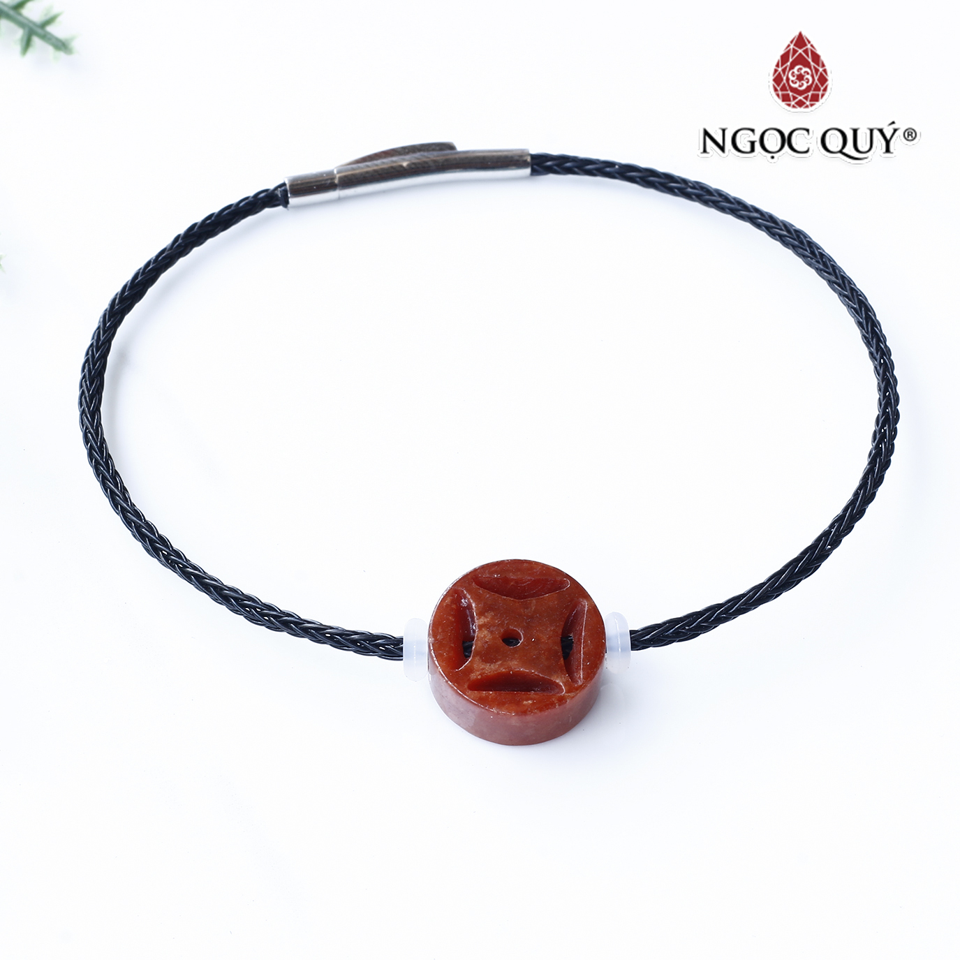 Vòng dây thép đồng tiền cẩm thạch huyết mệnh hỏa , thổ - Ngọc Quý Gemstones