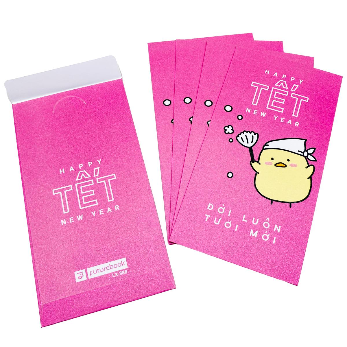 Bộ 5 Bao Lì Xì Tết Bính Ngọ 2026 - Futurebook L388 - Đời Luôn Tươi Mới - Màu Hồng
