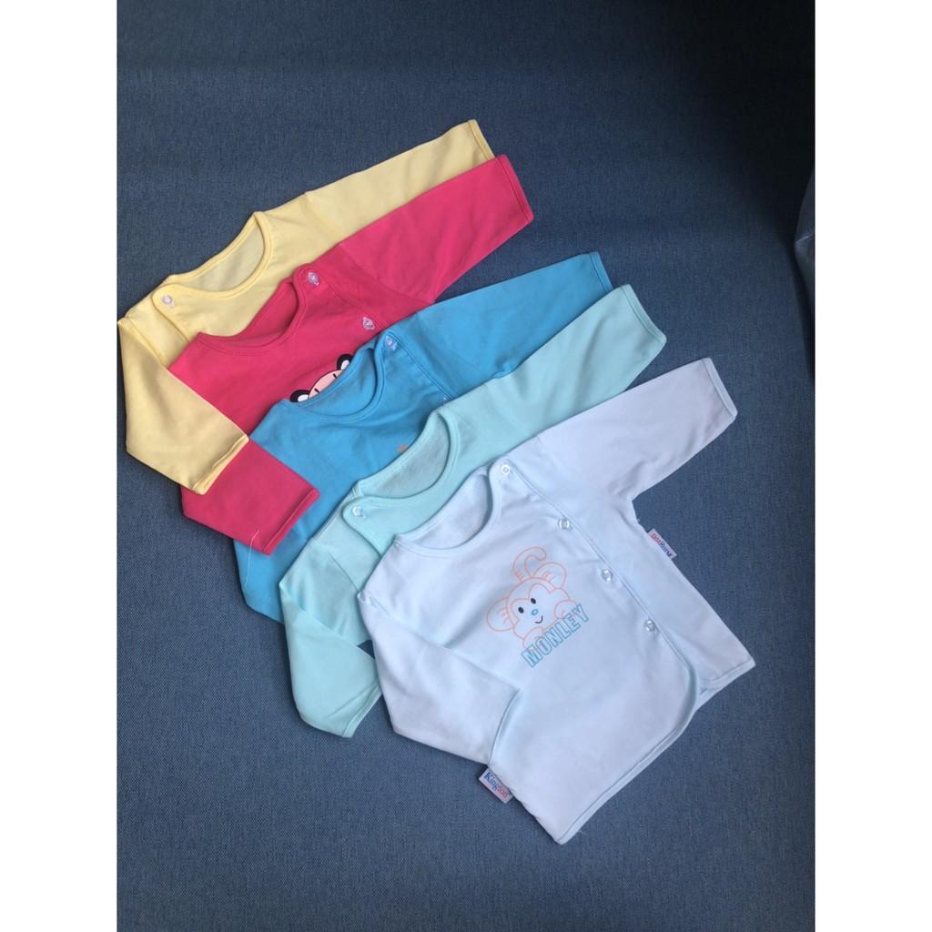 Áo sơ sinh cotton tay dài màu cài vai , quần áo trẻ em chất lượng