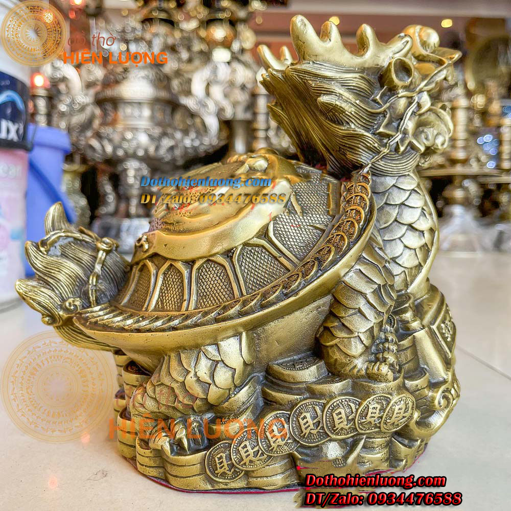Tượng Long Quy Lưng Bát Quái Bằng Đồng Nguyên Chất Cao 22cm, Nặng 2,5kg Đẹp Tinh Xảo - Đồ Thờ Hiên Lượng