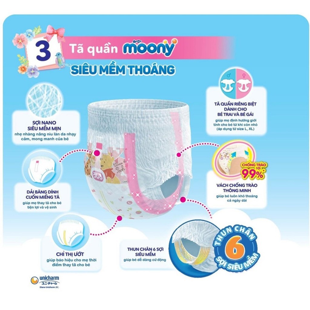 Tã quần Moony Nhật Bản siêu thoáng SIZE M58/L44/XL38/XXL26