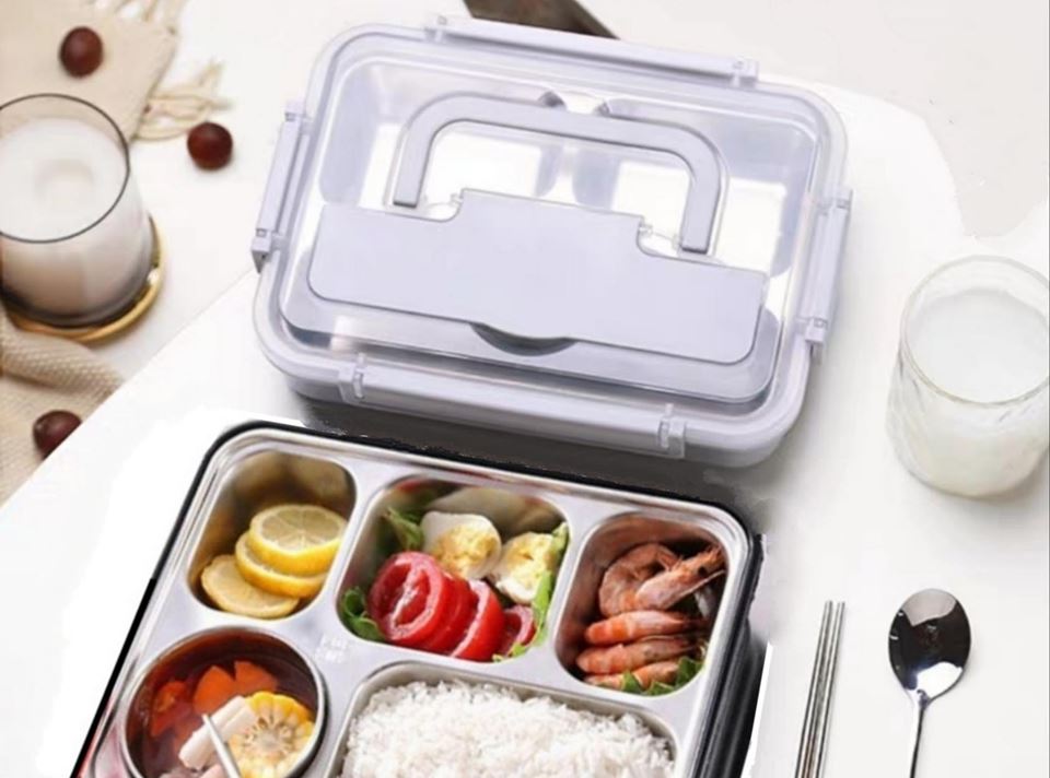 Hộp đựng cơm văn phòng 5 ngăn inox giữ nhiệt có quai xách - tặng mở bia 2in1