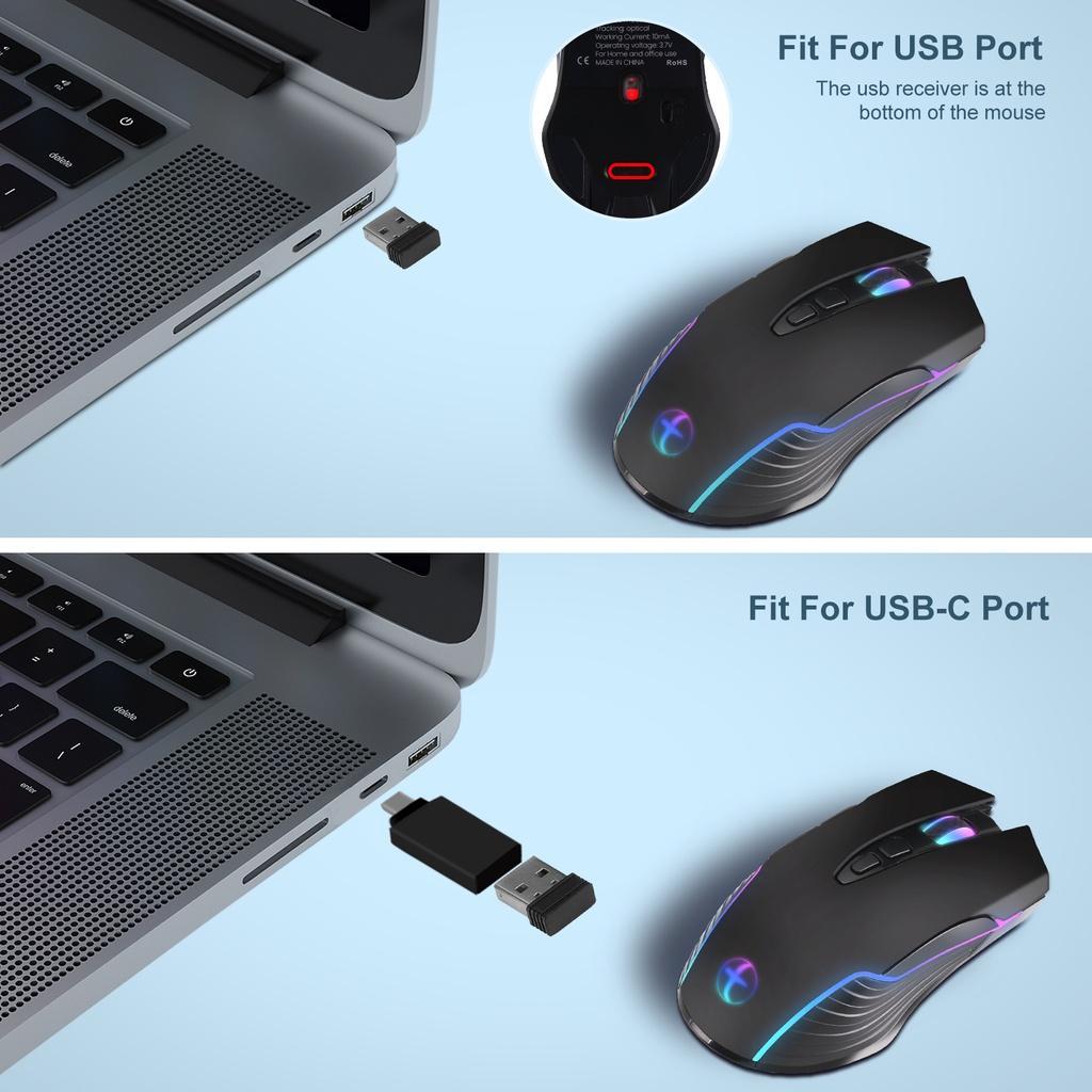 Lược Chải Chuột Không Dây Đa Năng 2.4G Sạc Cổng USB Type-C