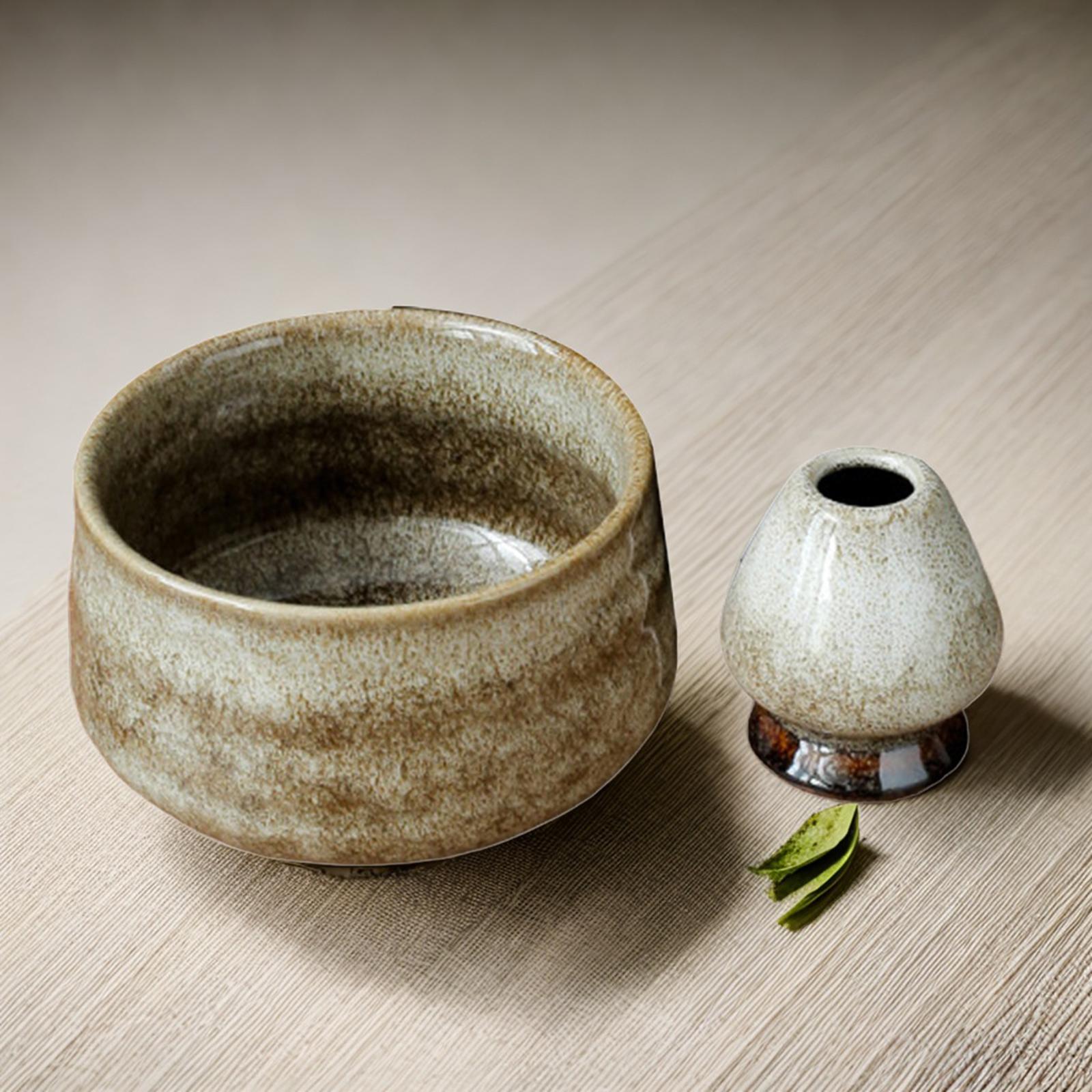 Ceramic Matcha Bowls with Whisk Holder for Table Home Traditional Ceremonial