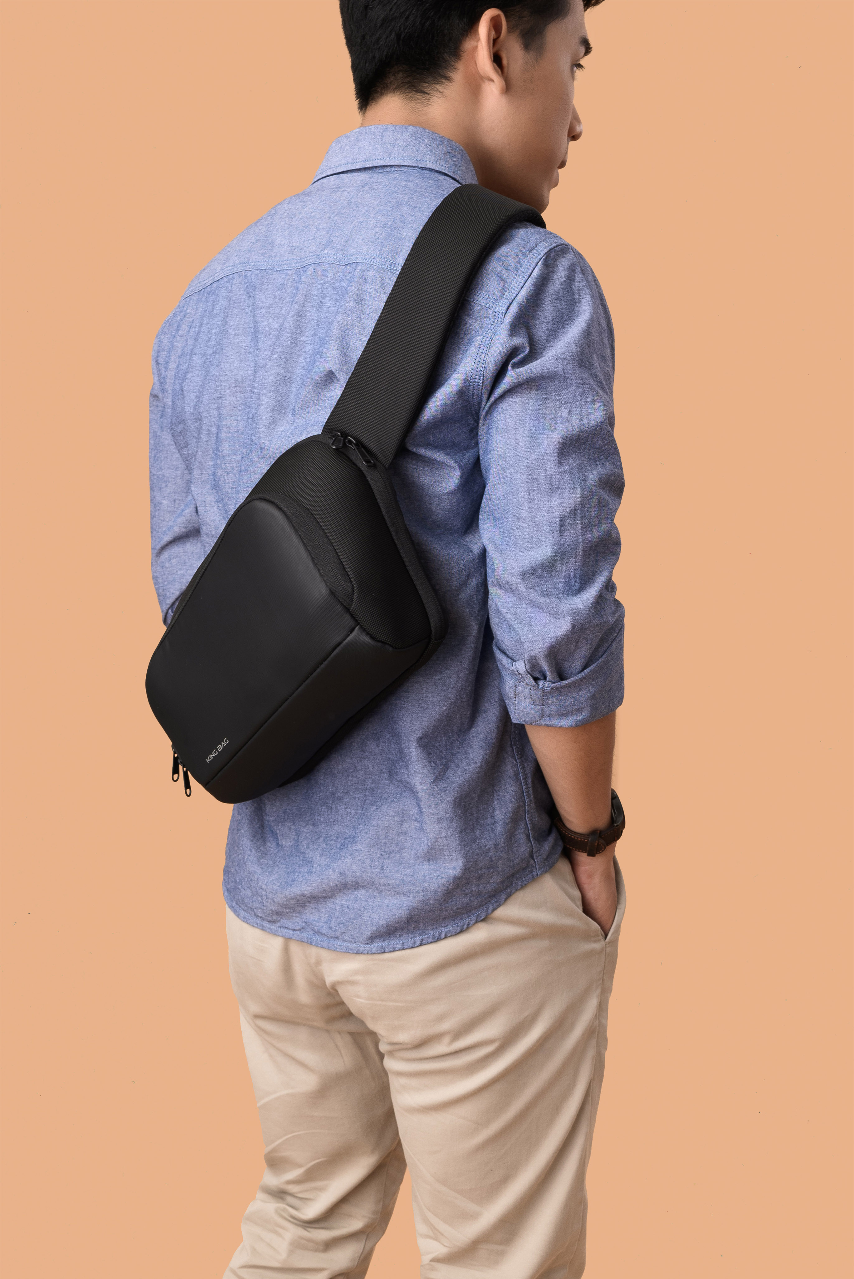Túi đeo chéo đẳng cấp, hiện đại KINGBAG ORI 9.7”, nhiều ngăn, chống trộm vải kháng nước tốt, khóa YKK, màu đen - Hàng chính hãng