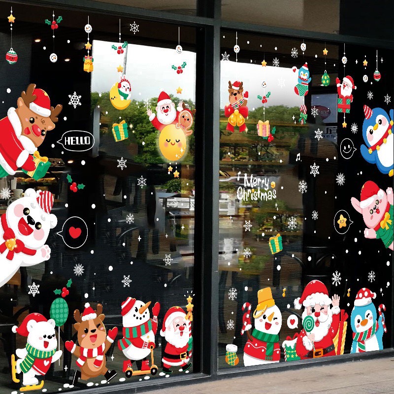 Decal Dán Kính Trang Trí Noel Hít Tĩnh Điện ( ko cần keo ) DECAL GHÉP SET 05