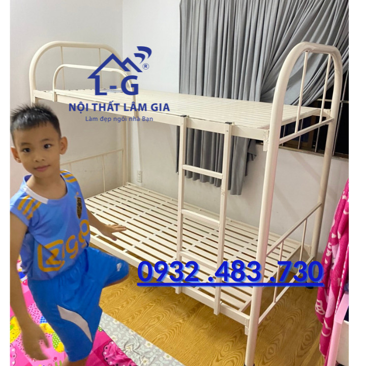 Giường sắt 2 tầng ống tròn kích thước rộng 80cm - Dài 2m sơn tĩnh điện