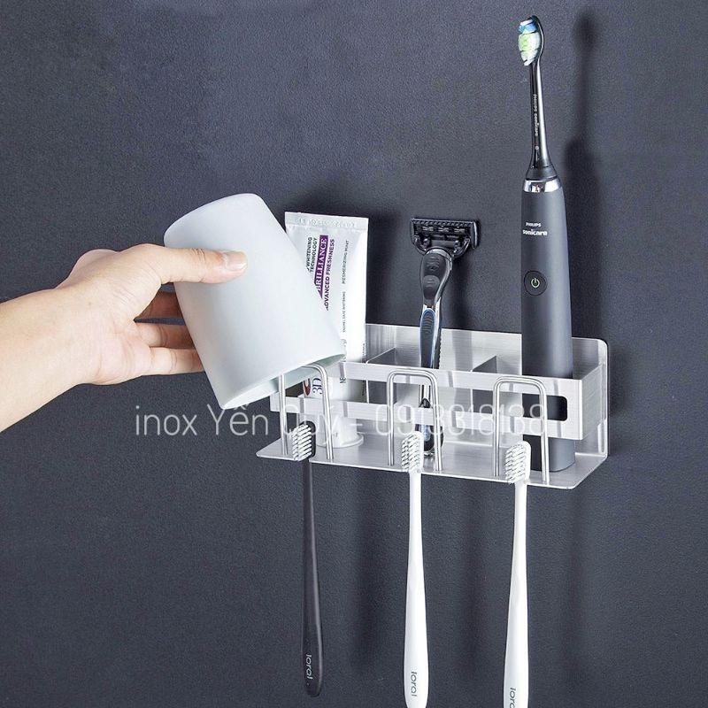 KỆ CẮM BÀN CHẢI KEM ĐÁNH RĂNG DÁN TƯỜNG INOX304