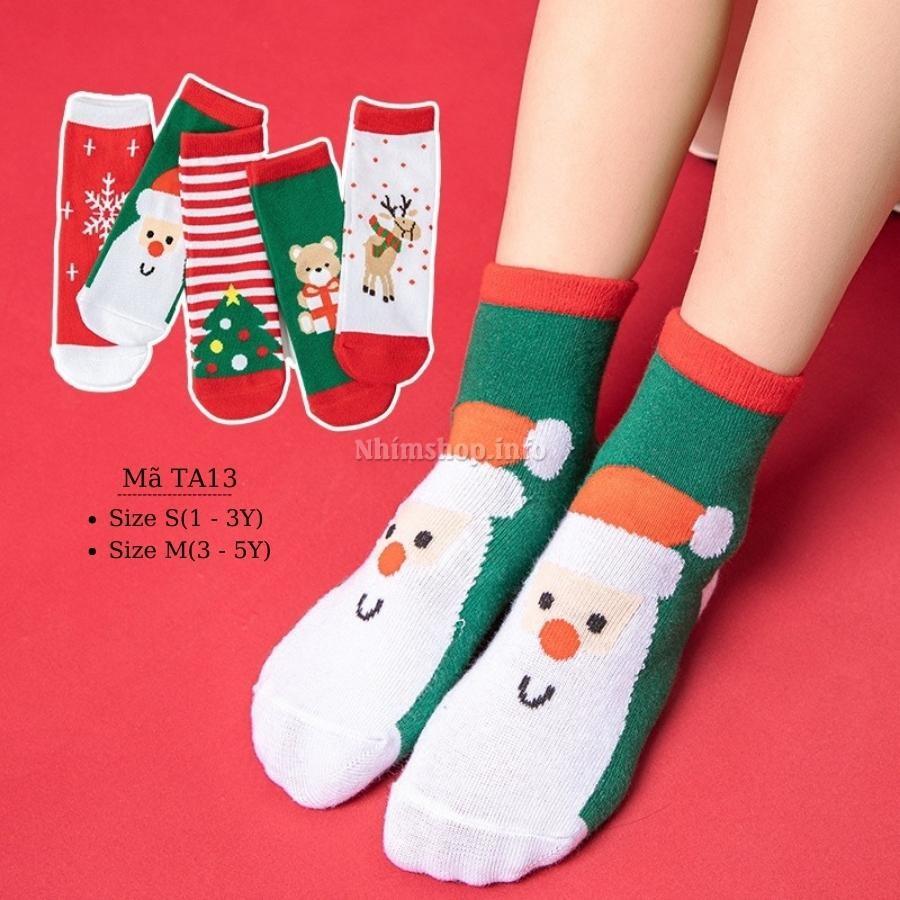 Tất trẻ em cao cổ cho bé trai bé gái hình Noel giáng sinh đỏ trắng xanh cotton mềm kháng khuẩn 1 - 5 tuổi TA13