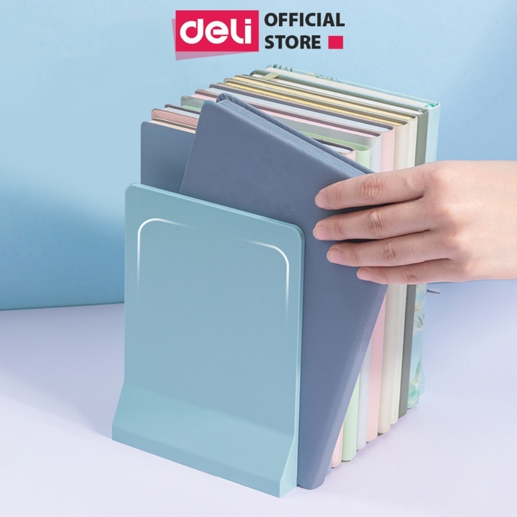 Giá Chặn Sách Bằng Nhựa Deli Kệ Đỡ Sách (Gồm 2 Chiếc) Để Bàn Màu Sắc Pastel Có Đường Gân Chịu Lực Nhỏ Gọn