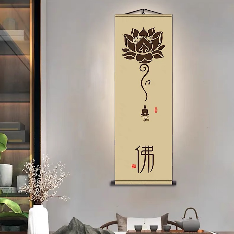 BỘ 3 CUỘN TRANH LỤA PHẬT GIÁO TREO PHÒNG THIỀN , PHÒNG TRÀ , PHÒNG THỜ