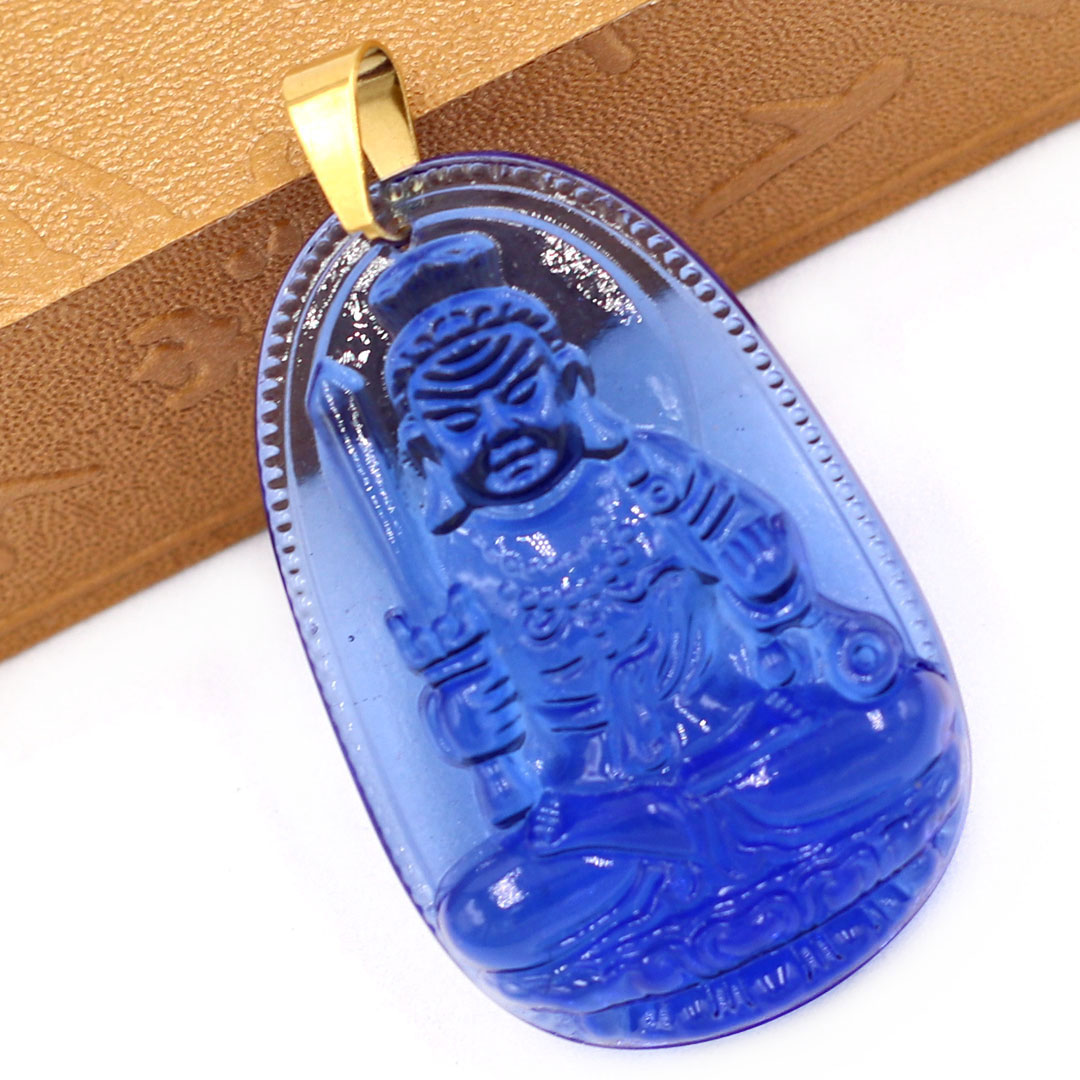 Mặt Phật Bất động minh vương pha lê xanh 5cm