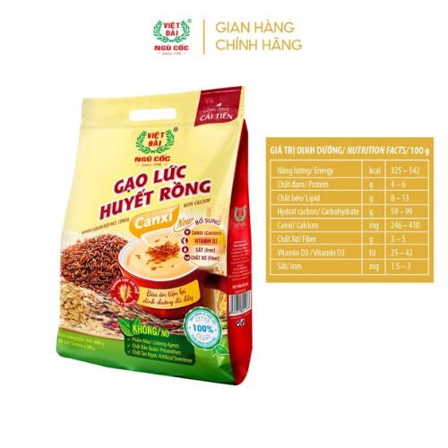 Combo 3 Bột Ngũ Cốc Gạo Lứt Canxi VIỆT ĐÀI Thơm Ngon Bổ Sung Canxi Giúp Xương Chắc Khỏe Túi 600g