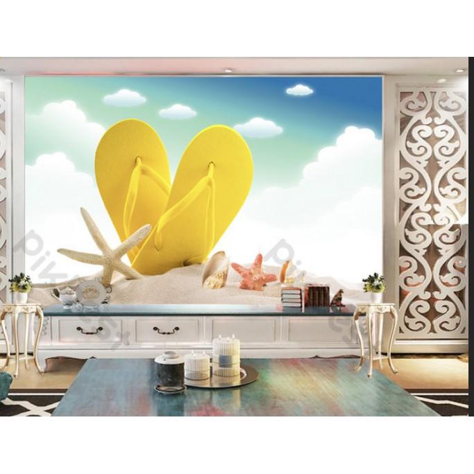 Tranh dán tường 3d hiện đại trang trí phòng khách phòng ngủ - Bãi Biển Vui Vẻ )