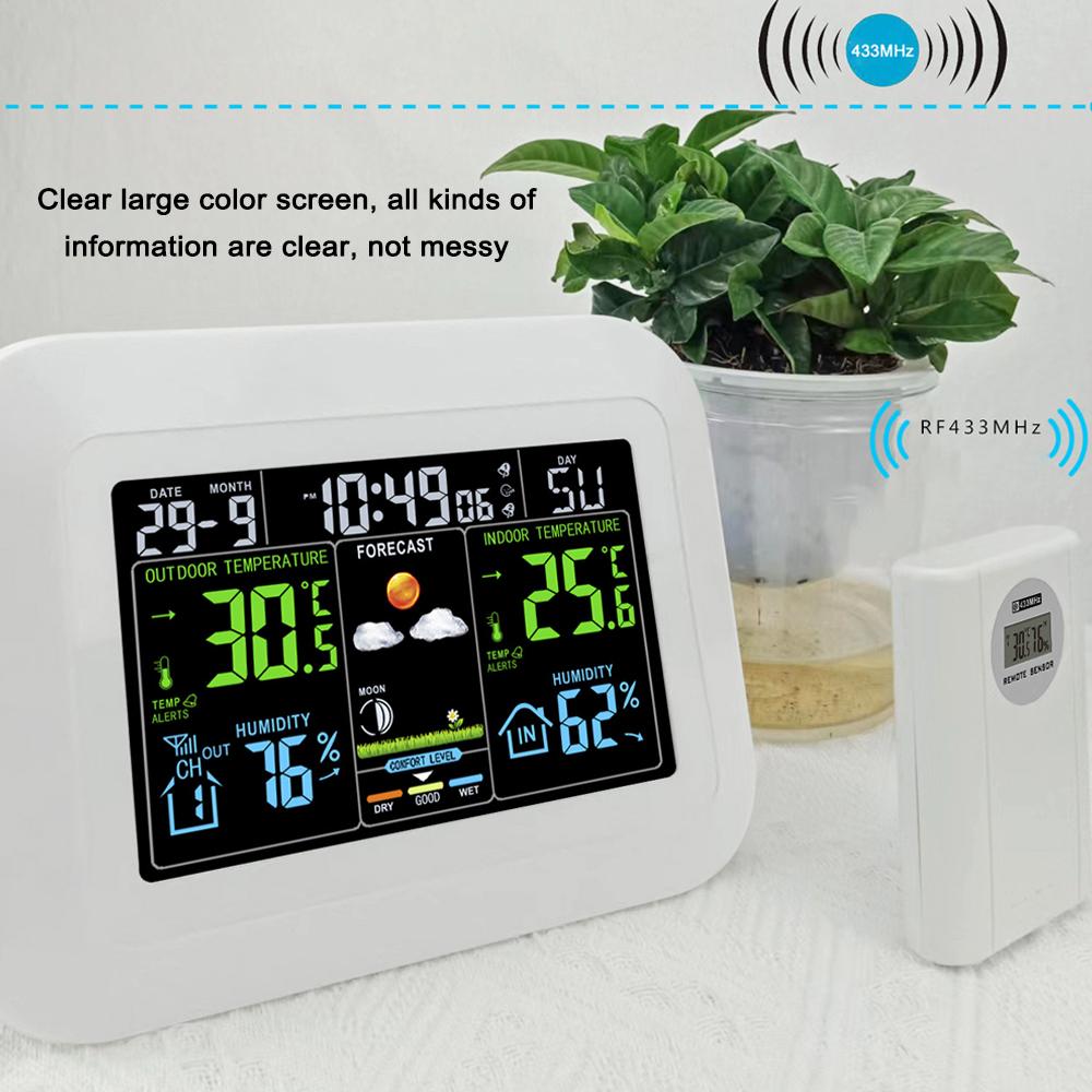 Multifunctional Home/Office Weather Station Color Digital Display Clock Outdoor and Indoor Temperature Tester Hygrometer Weather Forecast Table Clock