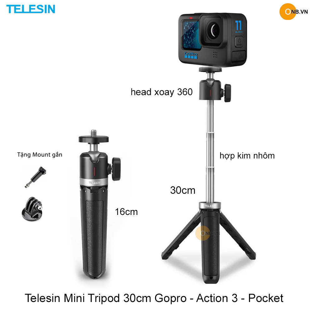 Telesin Mini Tripod 30cm Gopro - Pocket - Action