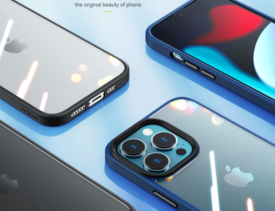 Hình ảnh Ốp lưng cho iPhone 13 Pro Max hiệu Rock Guard Hybrid Glass Pc viền màu chống sốc - Hàng nhập khẩu