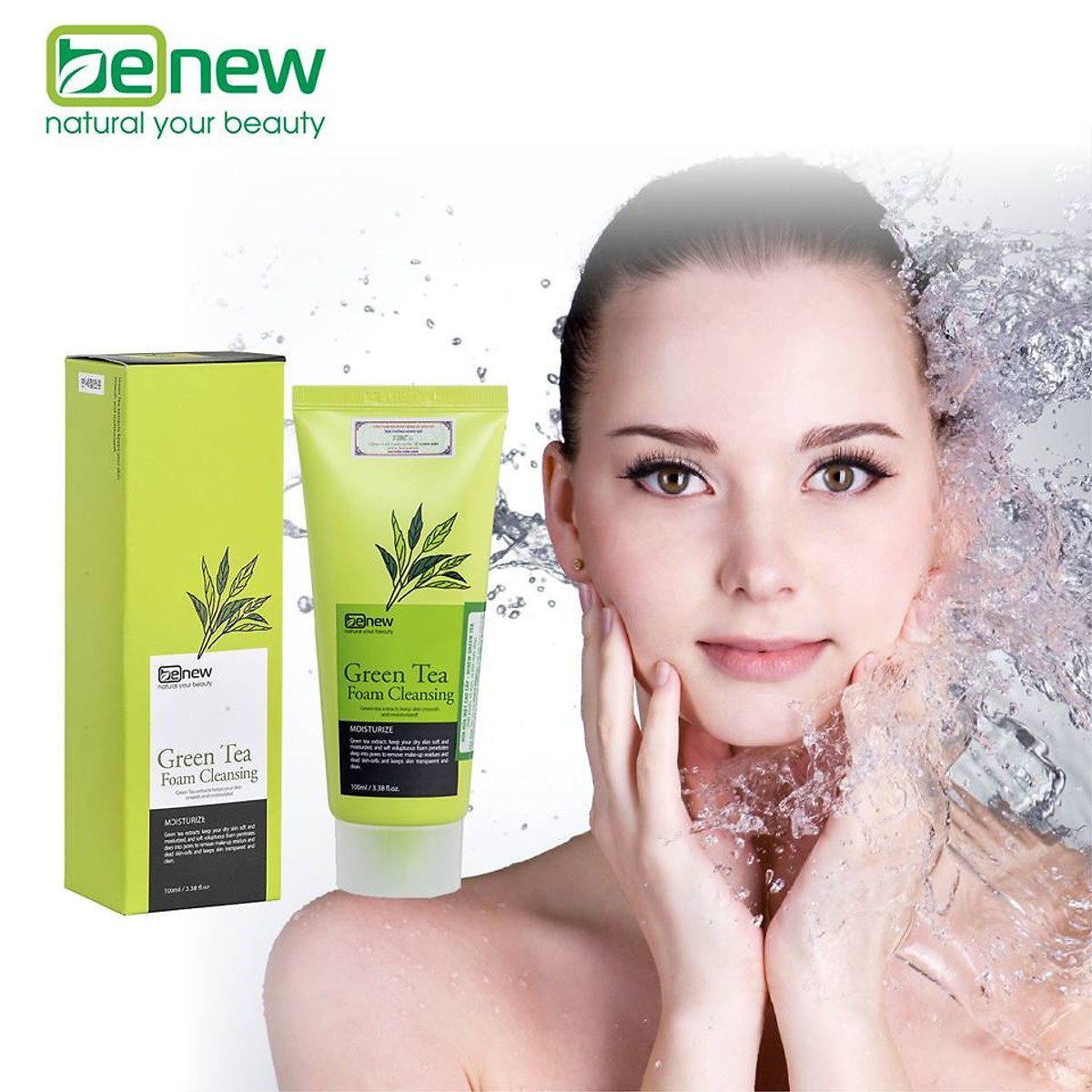 Sữa Rửa Mặt Hàn Quốc Tinh Chất Trà Xanh Benew Green Tea Foam Cleansing (100ml) – Hàng Chính Hãng [Tặng dây cột tóc nơ - màu ngẫu nhiên ]