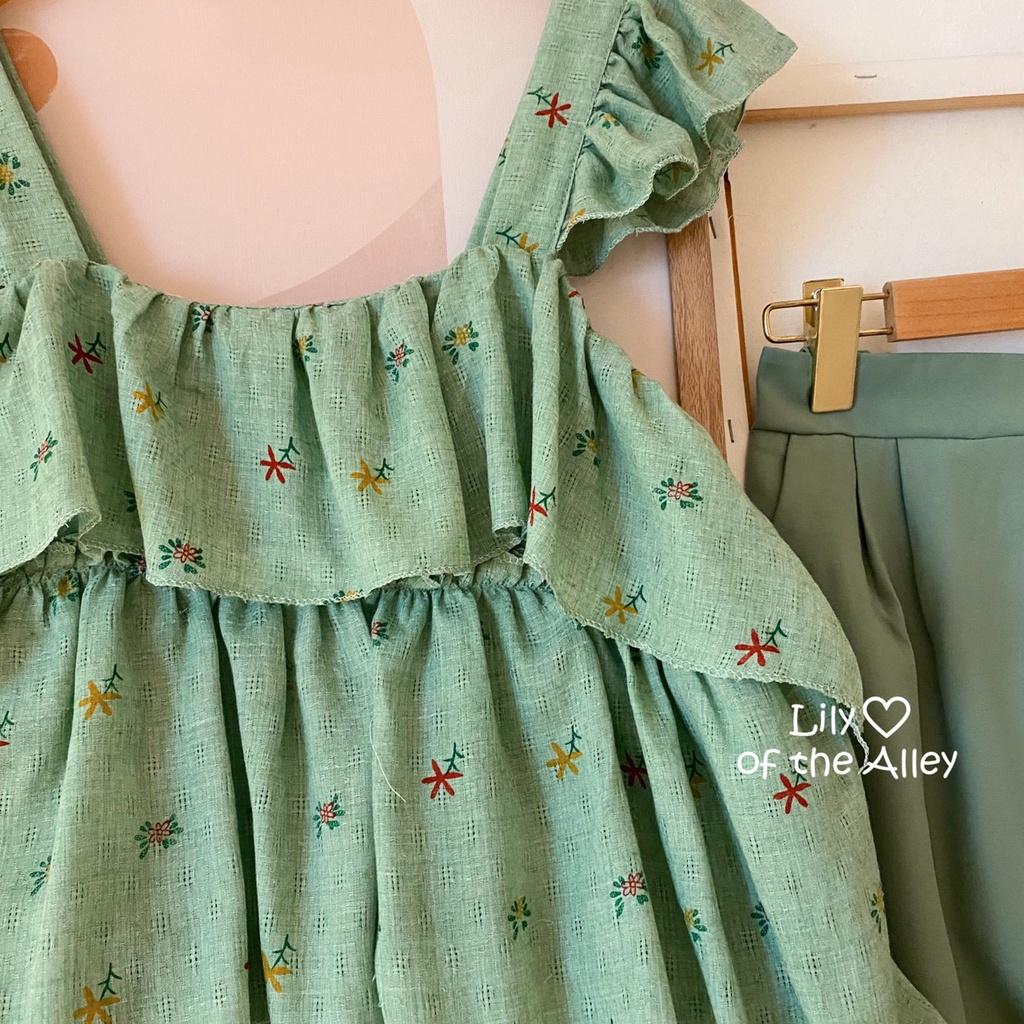 Set áo đũi hoa 3 tầng quần short