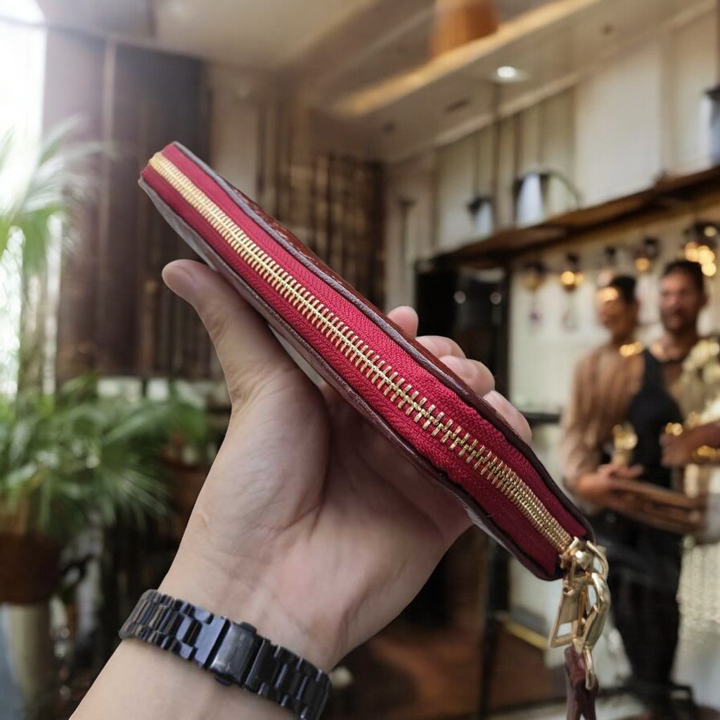 Ví dài 1 khóa gọn nhẹ dễ sử dụng. Da bụng cá sấu trơn!