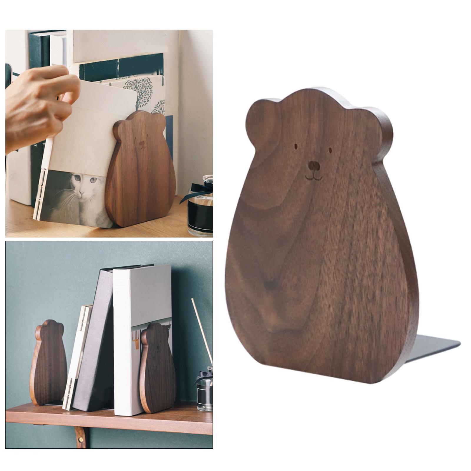 Wood Book Ends Bookshelf Holder Book Support Stopper Organizer for DVDs Room