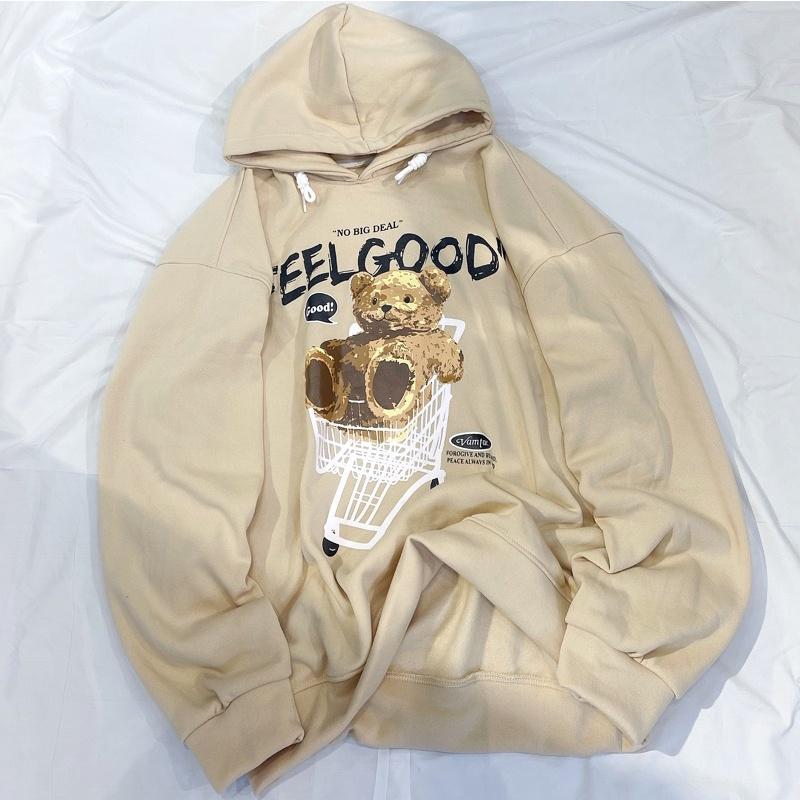 Áo hoodie gấu màu đen + kem ảnh thật unisex