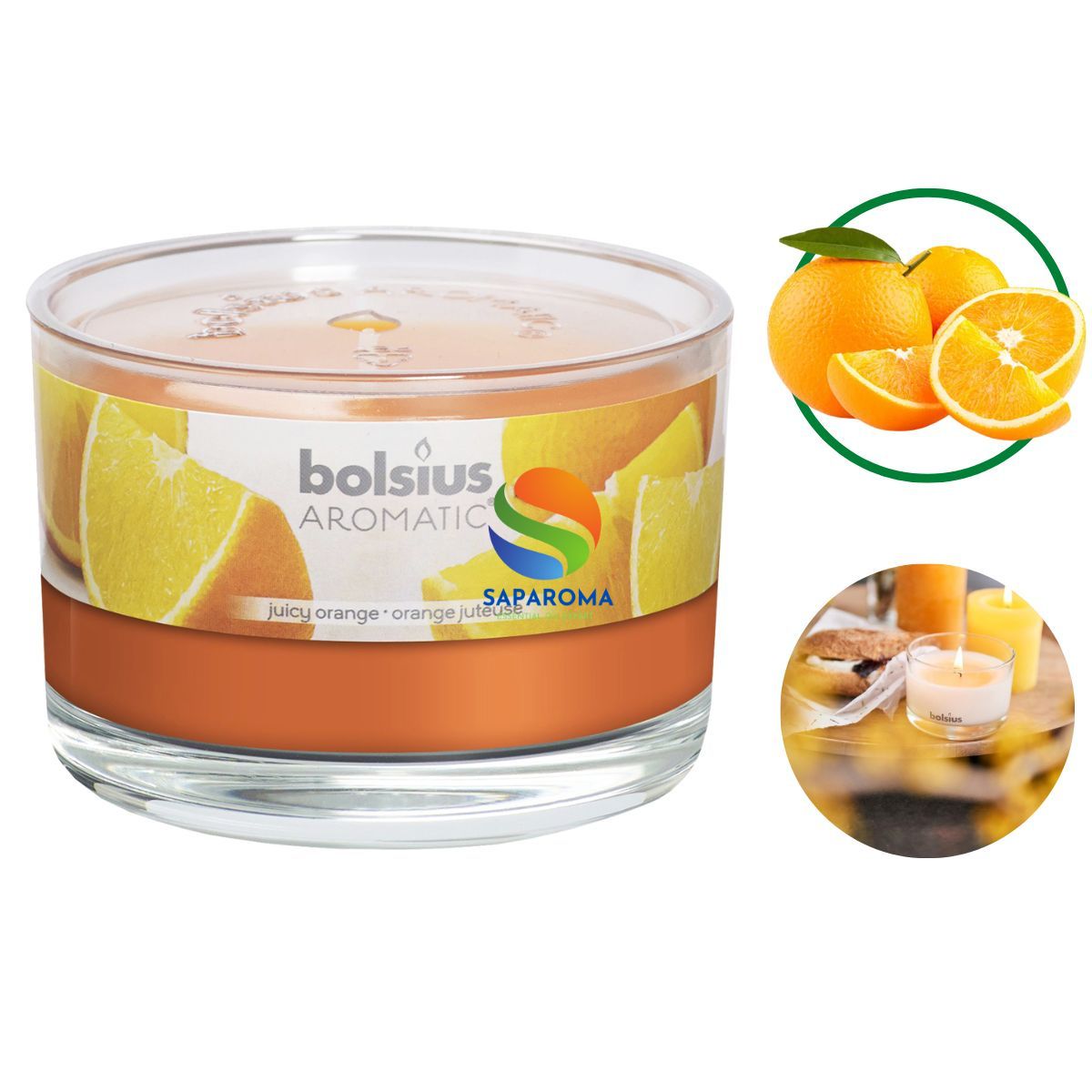 Ly nến thơm tinh dầu Bolsius Juicy Orange 155g QT024881 - hương cam ngọt, nến trang trí, thơm phòng, thư giãn, Hỗ trợ khử mùi