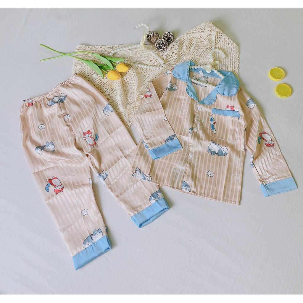 Bộ Ngủ Pijama Dài Tay Cho Bé Chất Lụa Gấm Size 12-24kg - Babi mama