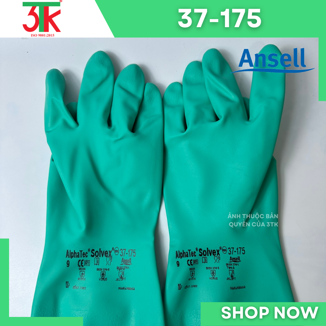 Găng tay cao su Nitrile Ansell 37-175 chống hóa chất , chống dầu , chống nước, lót cotton thấm hút mồ hôi tốt