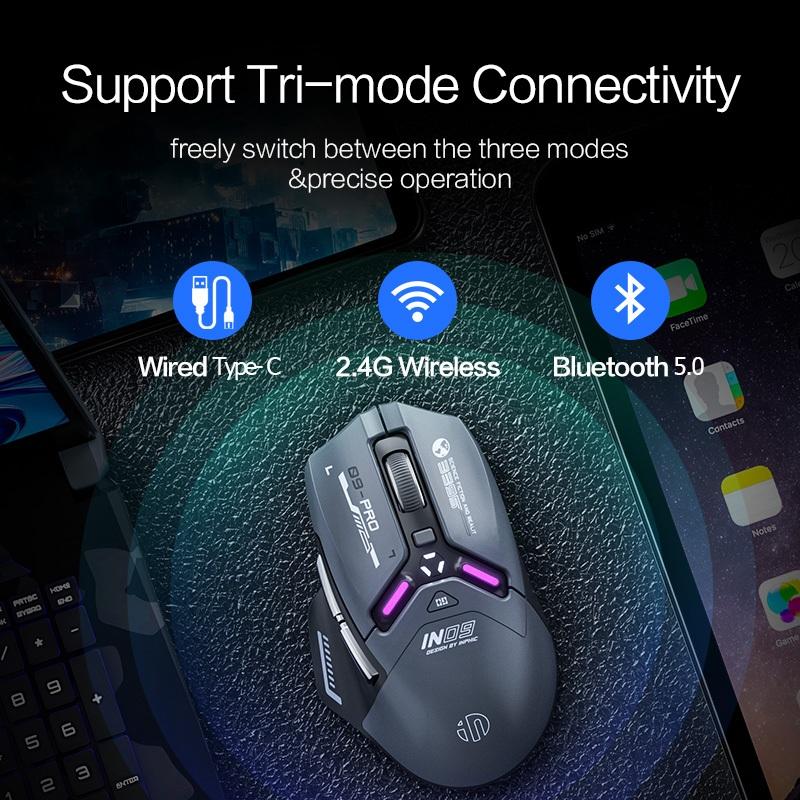 Chuột chơi game bluetooth không dâyTEKKIN IN9 pro  Bluetooth5.0 Tri-mode PAW3395  - hàng chính hãng