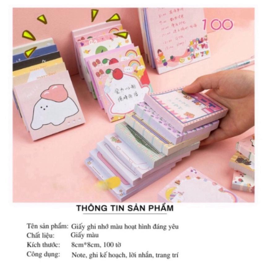 Giấy ghi chú Giấy nhớ vuông tệp 100 tờ hoạt hình dễ thương kích thước 8*8