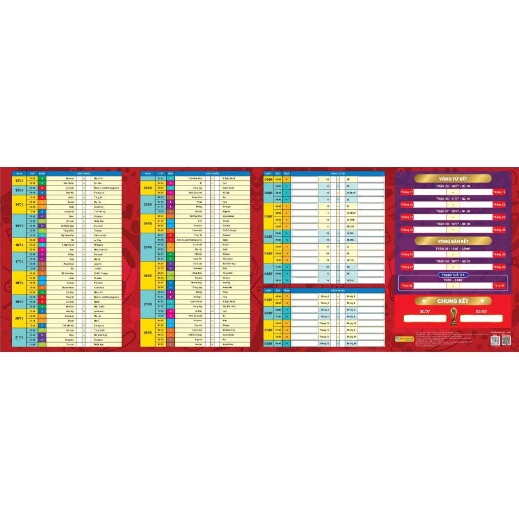 Lịch Thi Đấu Bóng Đá World Cup 2026 (gấp) In Màu 68x24 cm - ndbooks
