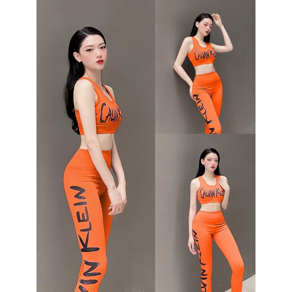 Set Bộ Đồ Tập Gym Tập Yoga Aerobic Chạy Bộ CK Gồm Quân dài áo bra sát nách kèm mút nâng Co Giãn Tốt, Tôn Dáng