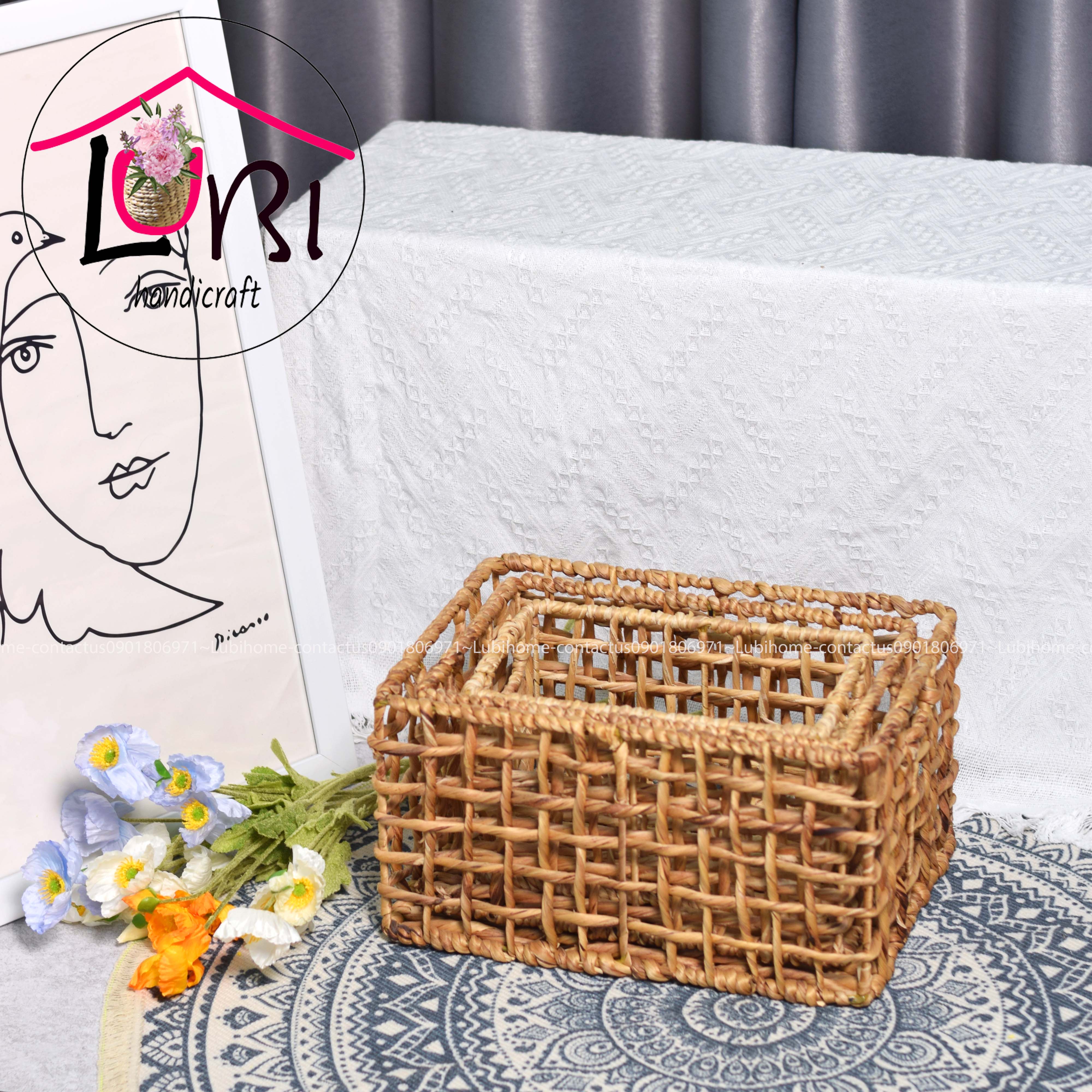 Lubihandicraft - Khay đựng đồ lục bình chữ nhật đan karo - xinh xắn