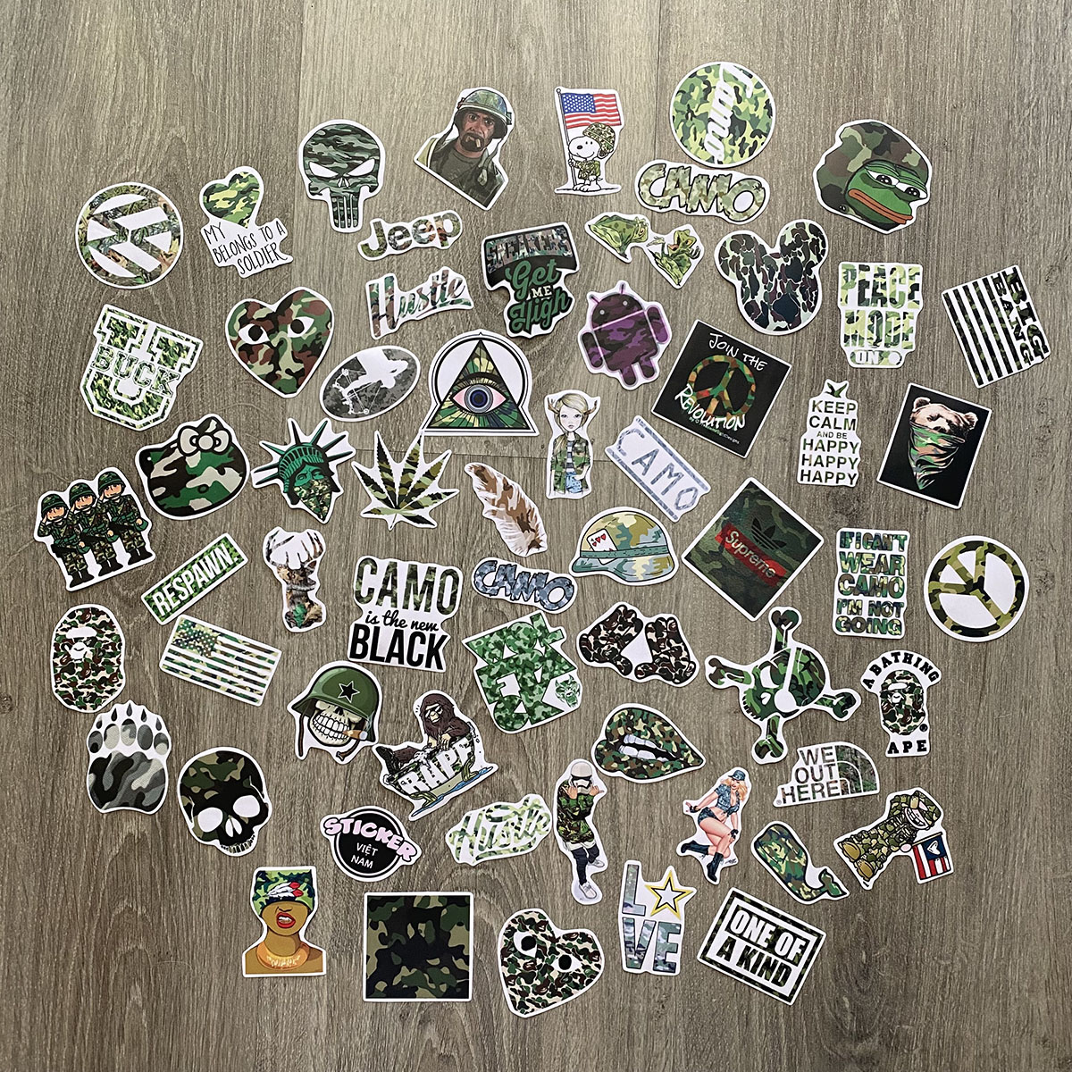 Sticker CAMO Rằn Ri Army- Dán Trang Trí - Chất Liệu PVC Cán Màng Chất Lượng Cao Chống Nước, Chống Nắng, Không Bong Tróc Phai Màu