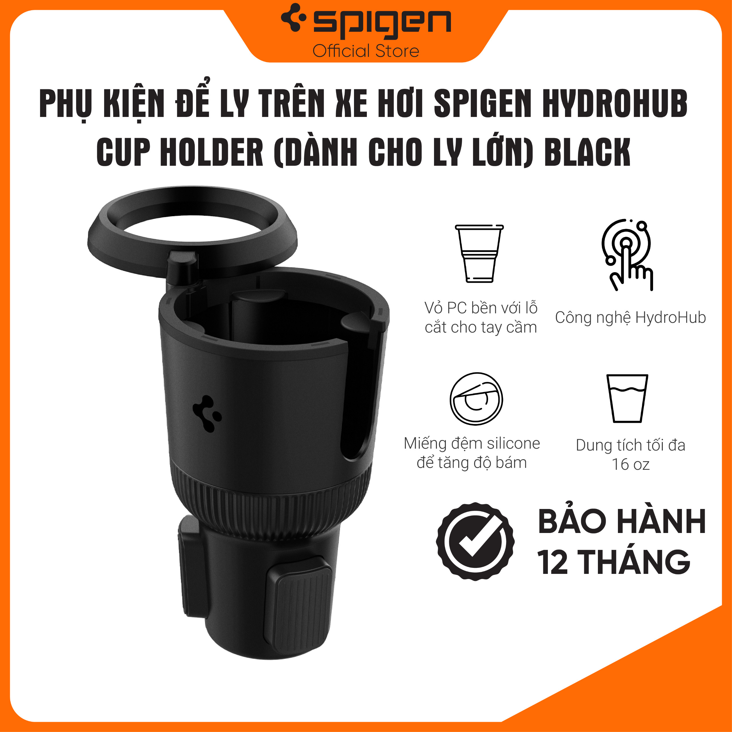 Phụ Kiện Để Ly Trên Xe Hơi Spigen Hydrohub Cup Holder (Dành Cho Ly Lớn) Black CH100 - Hàng Chính Hãng