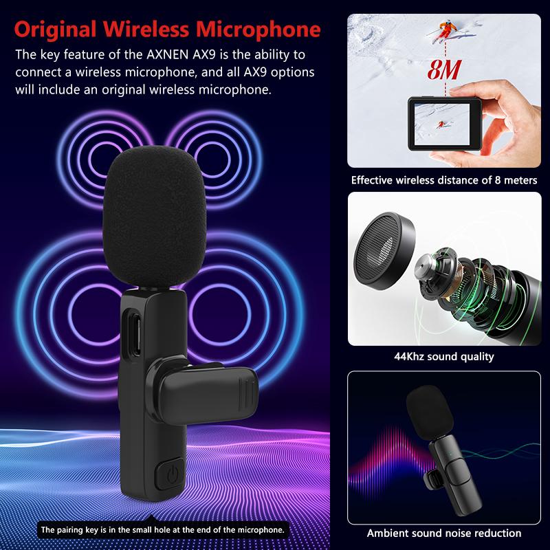 Axnen AX9 Máy ảnh hành động 5K30fps với Mic không dây từ xa