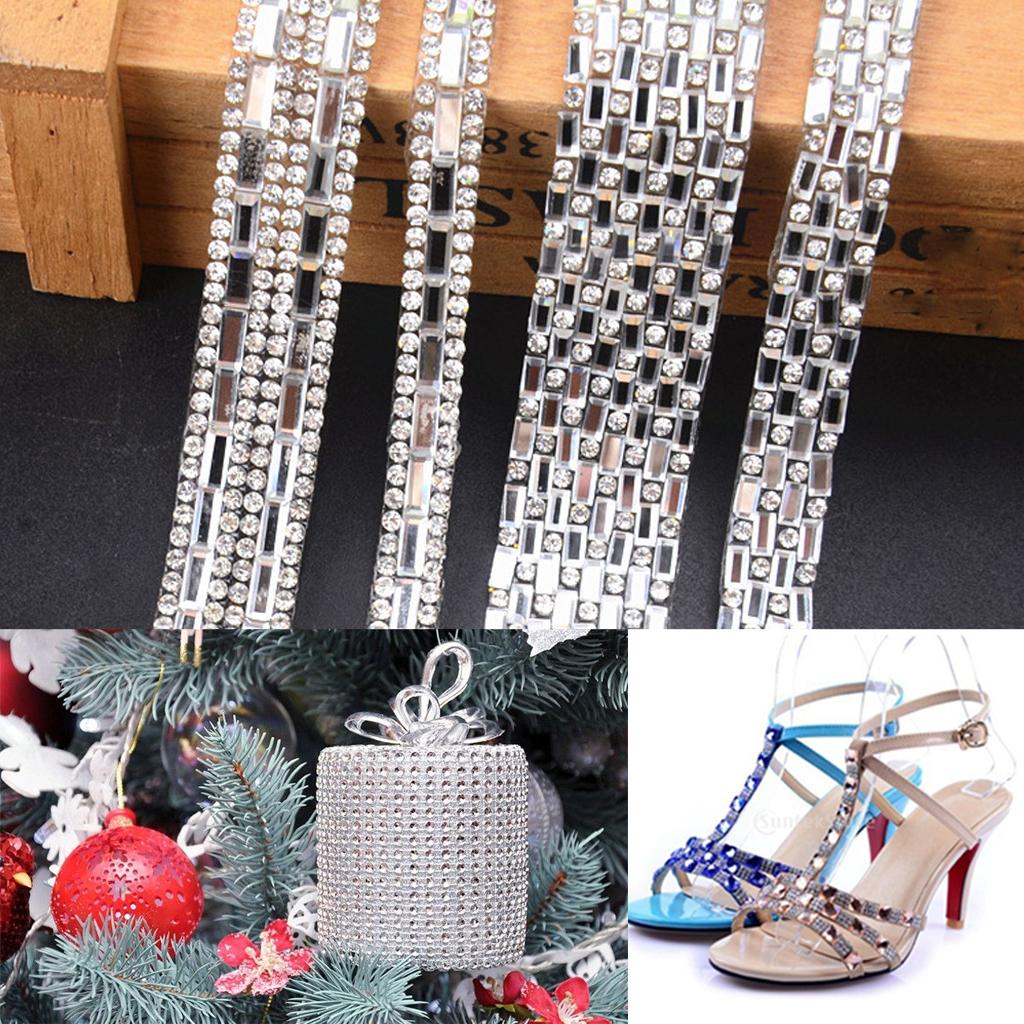 1 Yard Bạc Rhinestone Ribbon Pha Lê May Trim Thủ Công DIY