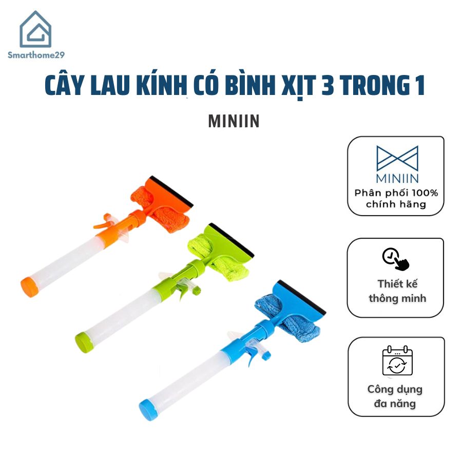 Cây lau kính có bình xịt thông minh 3 trong 1, Chổi lau kính cán ngắn tích hợp bình đựng dung dịch trong thân lau - Chính hãng MINIIN (Giao màu ngẫu nhiên)