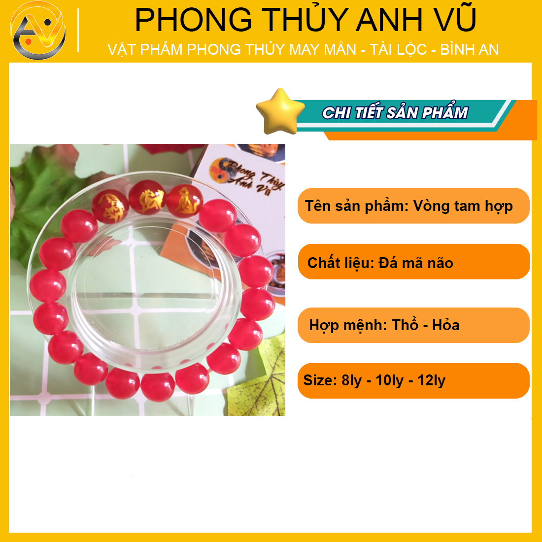 Vòng tay dần ngọ tuất đã khai quang - Vòng mã não đỏ tự nhiên - size 8 10 12ly cho nam nữ - may mắn tài lộc - Vòng Tam Hợp Anh Vũ