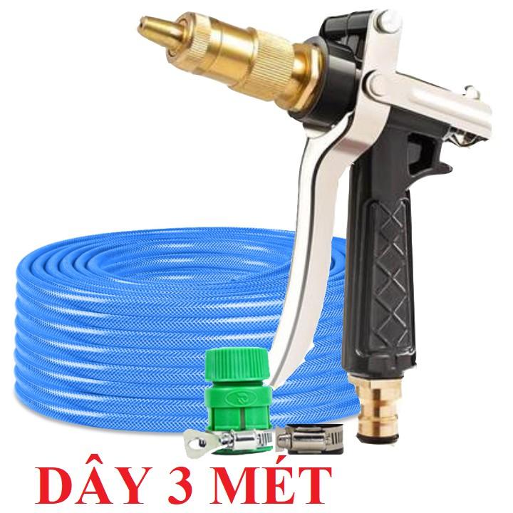 Bộ dây vòi xịt bơm nước tưới rửa ,tăng áp 3 lần,loại 3m, 5m 206236 đầu đồng,đai,nối nhựa vàng+ móc khoá
