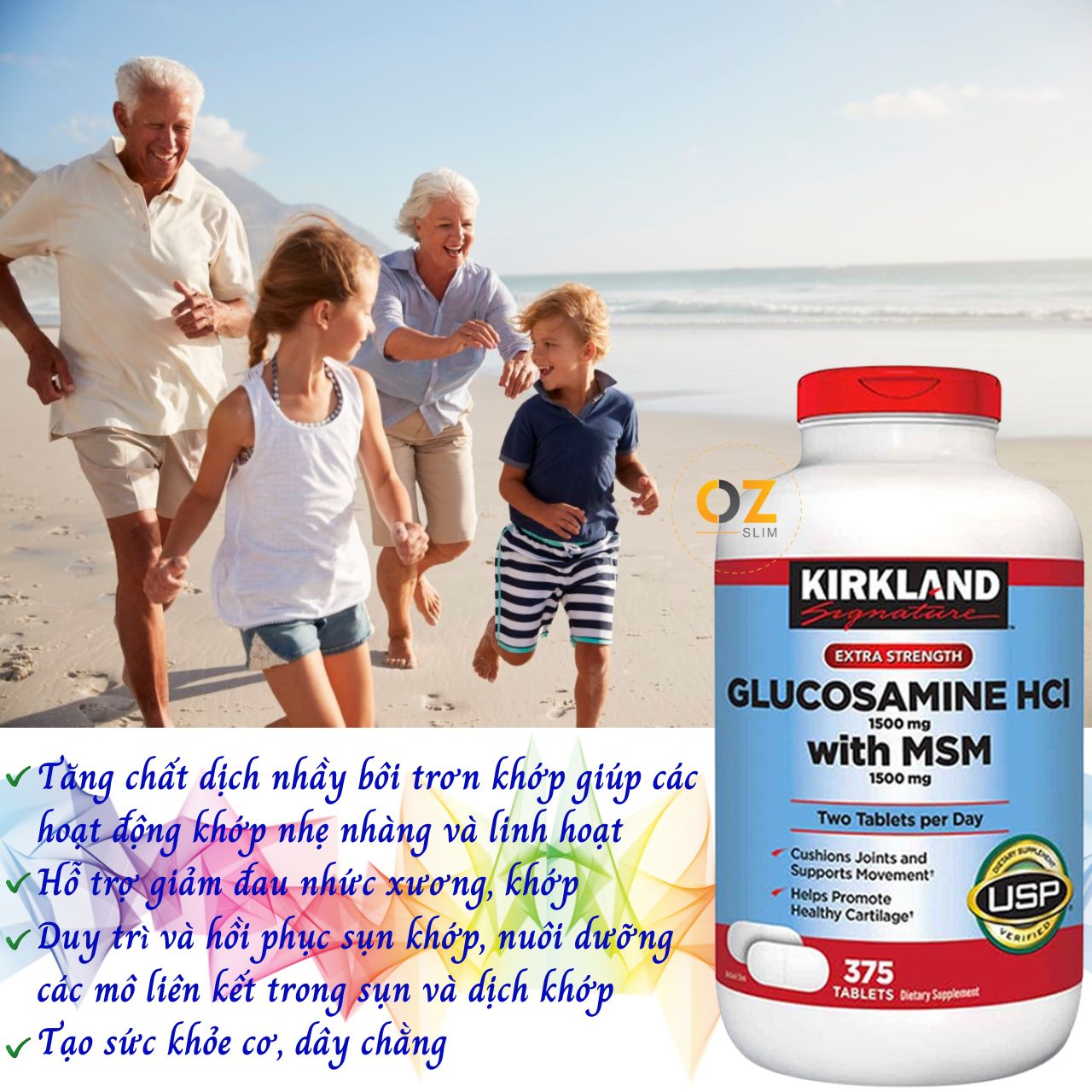 Glucosamine 1500mg Kirkland Signature Mỹ Giảm đau nhức xương khớp, tạo chất nhầy bôi trơn khớp, hỗ trợ vận động linh hoạt hiệu quả - OZ Slim Store 