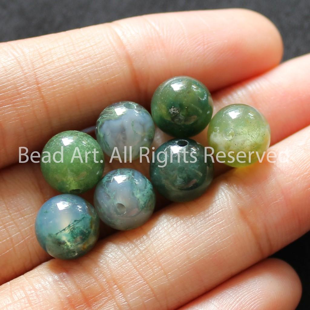 8MM Đá Mã Não Rêu, Moss Agate Xanh Lá Tự Nhiên, Mệnh Hoả, Mộc, Vòng Tay Phong Thuỷ, Chuỗi Hạt - Bead Art