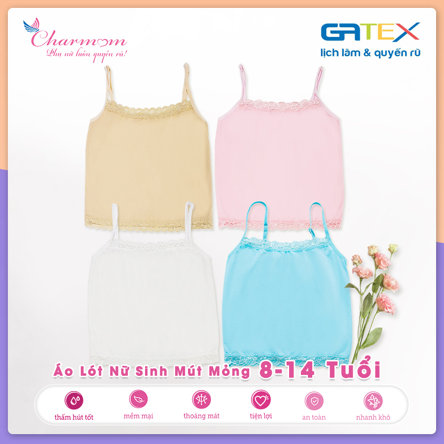 Set 2 Áo Lót Lá Bé Gái Form Dài GATEX Cotton Cao Cấp Charm teen từ 8 đến 14 tuổi