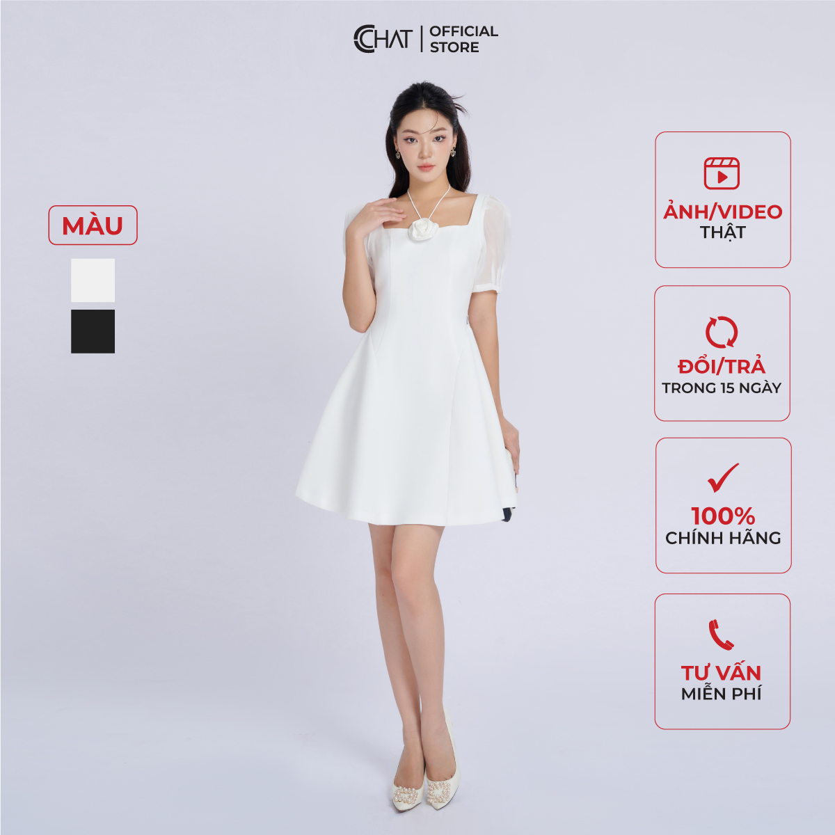 Đầm Nữ Kiểu Tay Phồng Bấu Ly Dáng Xòe Chất Tuytsi Cao Cấp 13VNS8008XT